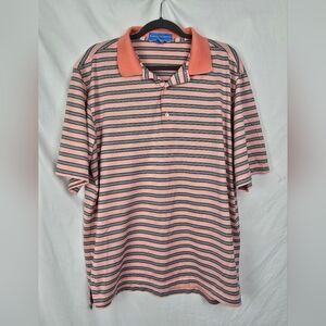 Fairway & Greene Pureformance Striped Peach Short Sleeve Golf Polo Shirt sz L